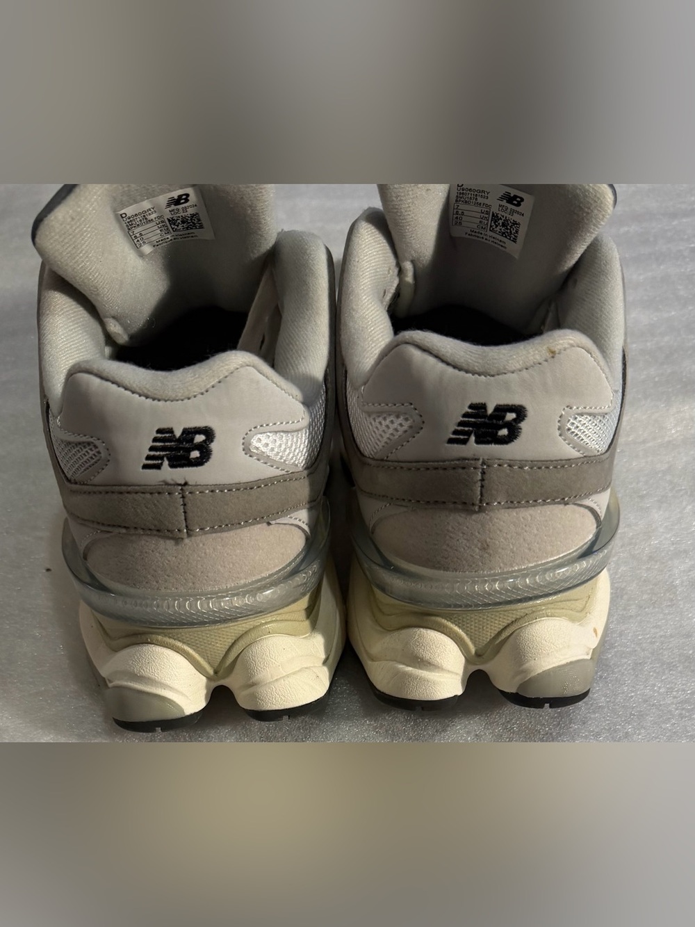 New Balance 9060 Gray, White & Taupe Chunky Lace-Up Sneakers - Picture 4 of 8